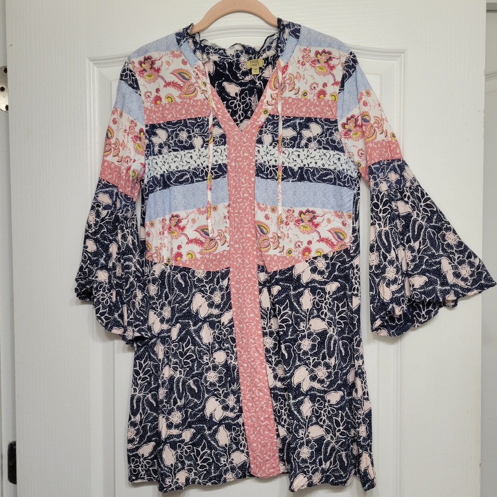 True Craft Multicolor Patchwork Bell Sleeve Dress